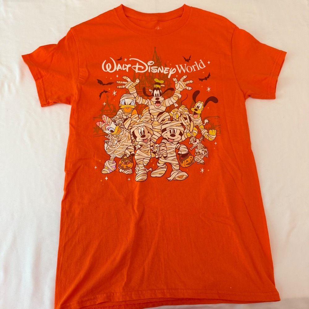 Walt Disney World Halloween Mummy Mickey Friends Orange Graphic T-Shirt Small